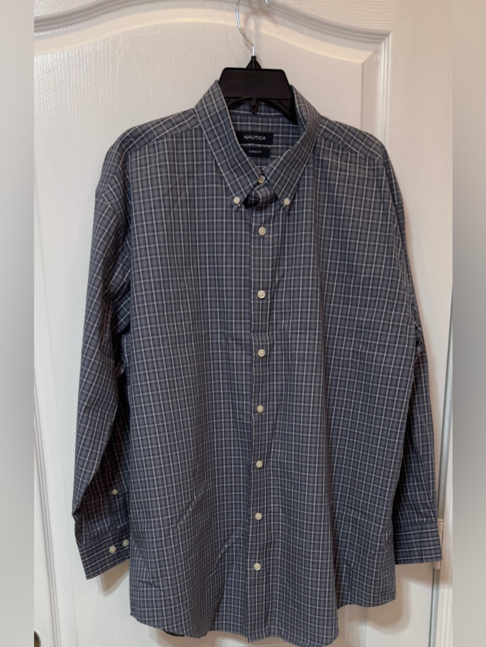 Nautica Men's Dark Gray Plaid Button-Down Shirt long sleeve 17 1/2 32/33 New